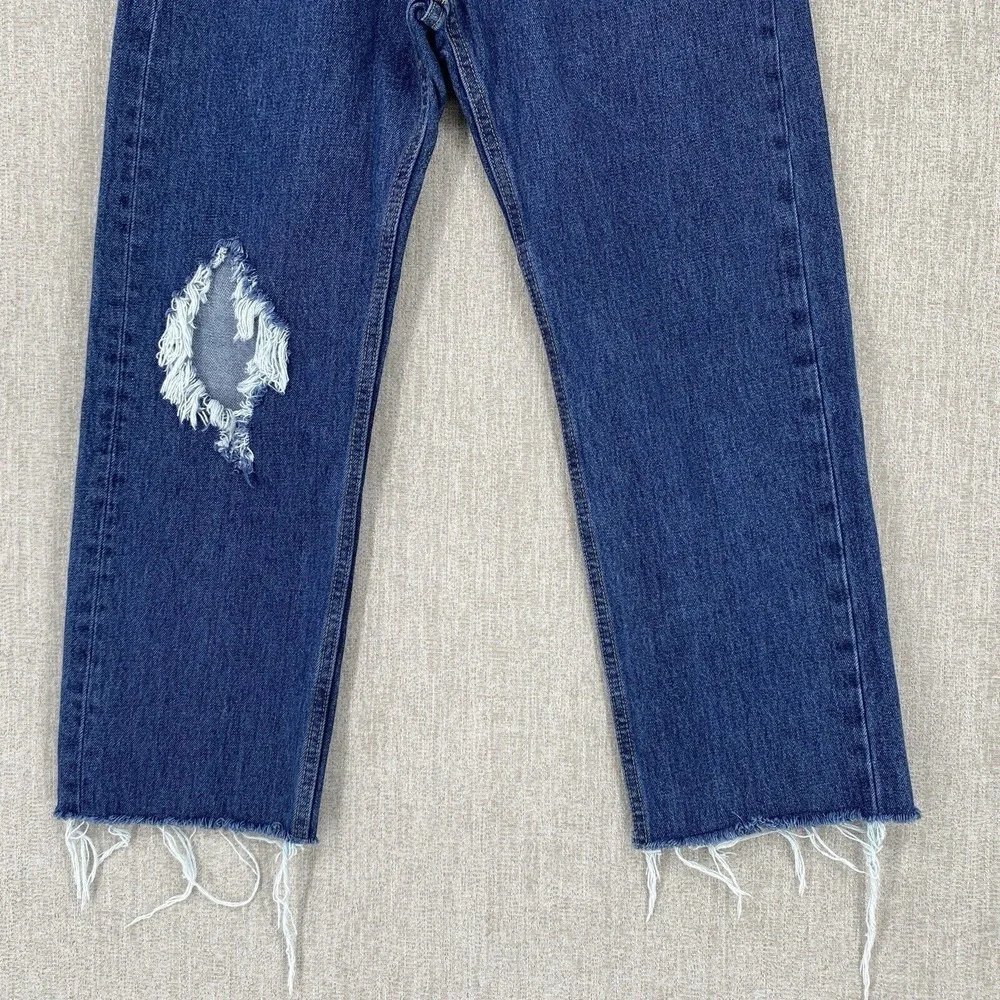 Levis 505 Regular Fit Jeans 32x34 Blue Distressed Raw Hem Straight Leg